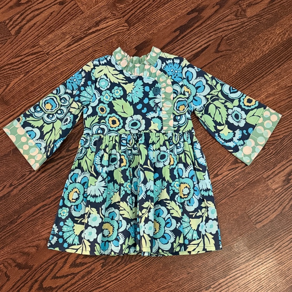 Floral Patterned Dress with Blue and Green Tones